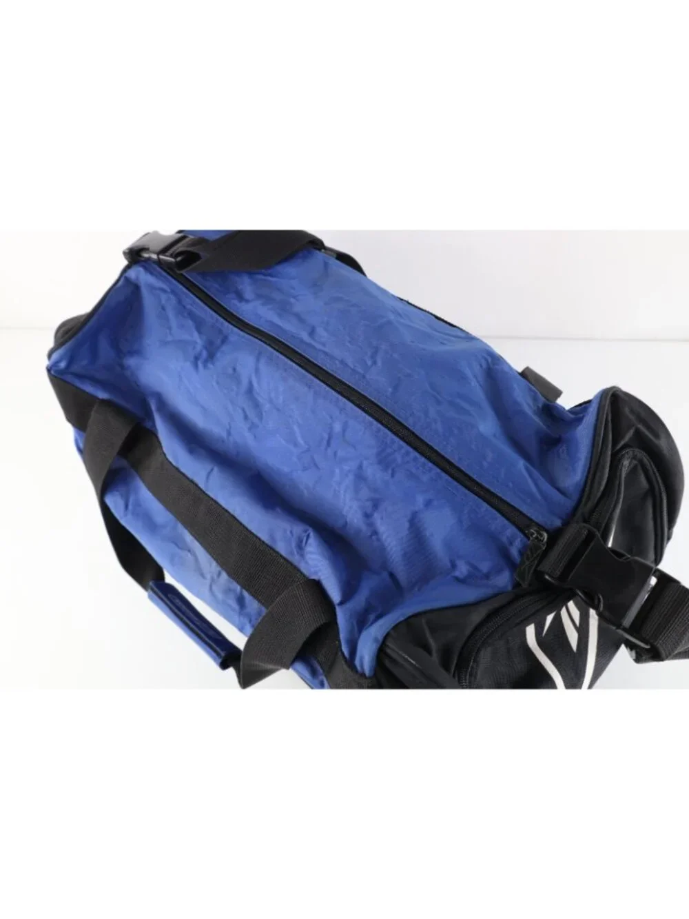 Vintage 90s Reebok Distressed Spell Out Handled Duffel Bag Gym Carry On Blue